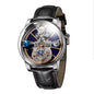 PINDU Design Man Wristwatch Transparent Hollow Design Celestial Roulette Quartz Watches Water Resistant Leather Men's Watch Box